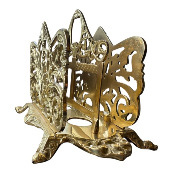 Vintage Brass footed ornate napkin/letter holder, desk organizer - Picture 5 of 16